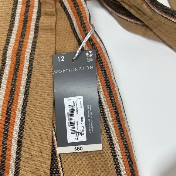 Worthington Linen CottonStriped Brown Wrap Skirt - Picture 4 of 10